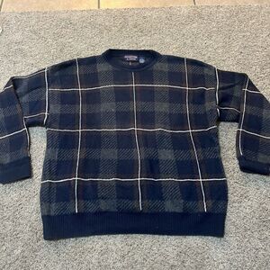 Vintage 90s‎ Roundtree & Yorke Cotton Plaid Grandpa Crew Neck Sweater Mens Large